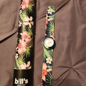 Bill's Tropical Floral Women's Slapwatch Watch - Pink and Green